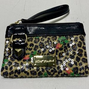 Betsey Johnson Cheetah Sequin Wristlet Wallet | Brown Multi